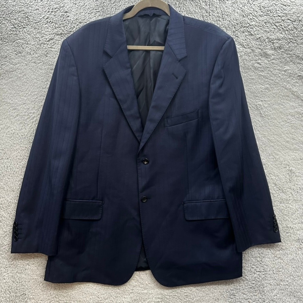 Baroni Super 150's Men's 46R 100% Wool Navy Blue Pinstripe Two Button Blazer
